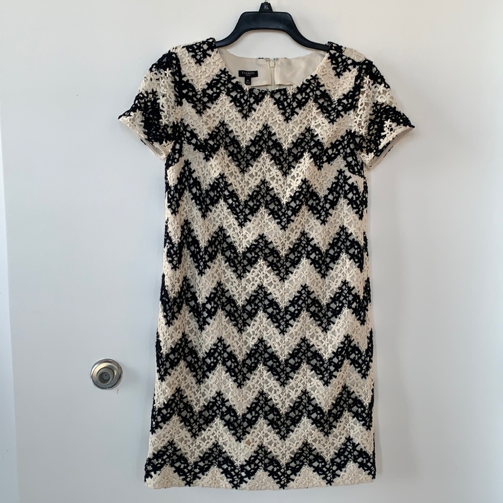 Talbots Women’s Cream & Black Short-Sleeved Dress Size 4 Petite Work Career Busi